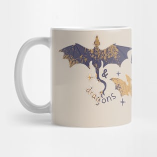 Books and dragons abstract golden blue design for fantasy readers vintage Mug